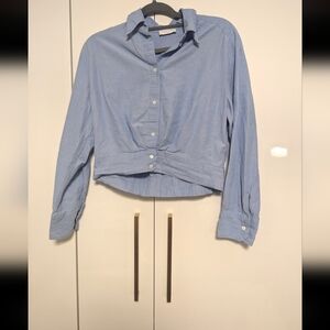 Sandro Paris Light Blue Cropped Button Down Shirt